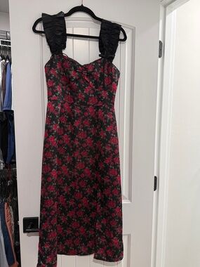 Francesca’s Collection Silky Floral Midi Dress with Ruffled Straps *NWOT*